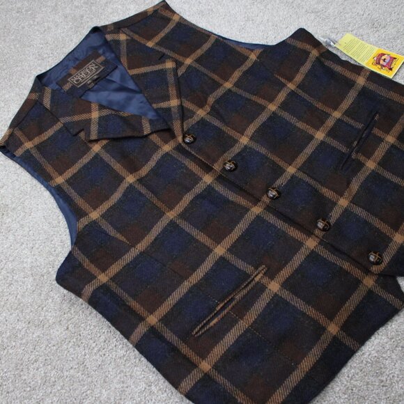 Madison Creek Wool Vest NWT Mens 2XL XXL Brown/Blue Plaid Asheville Poly Lined - Picture 7 of 16